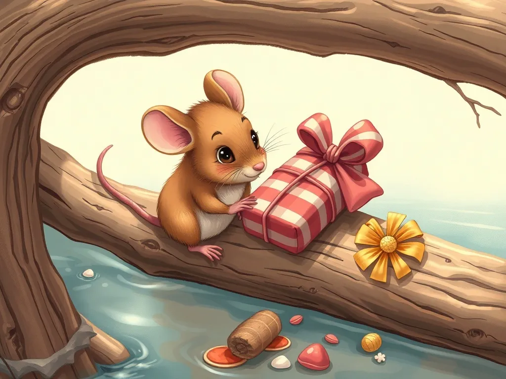 The Lighthouse Mouse's Beach Buddies - Mouse finding wrapped treats by driftwood