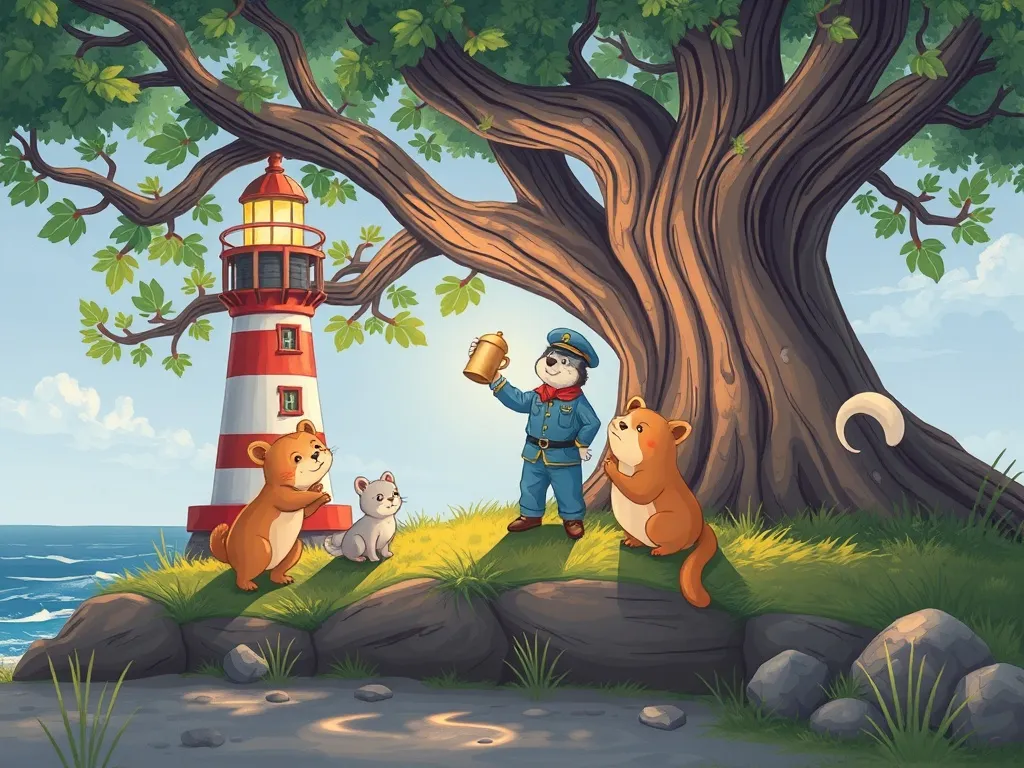 The Lighthouse Treehouse Club - Animals playing lighthouse keeper under the oak tree