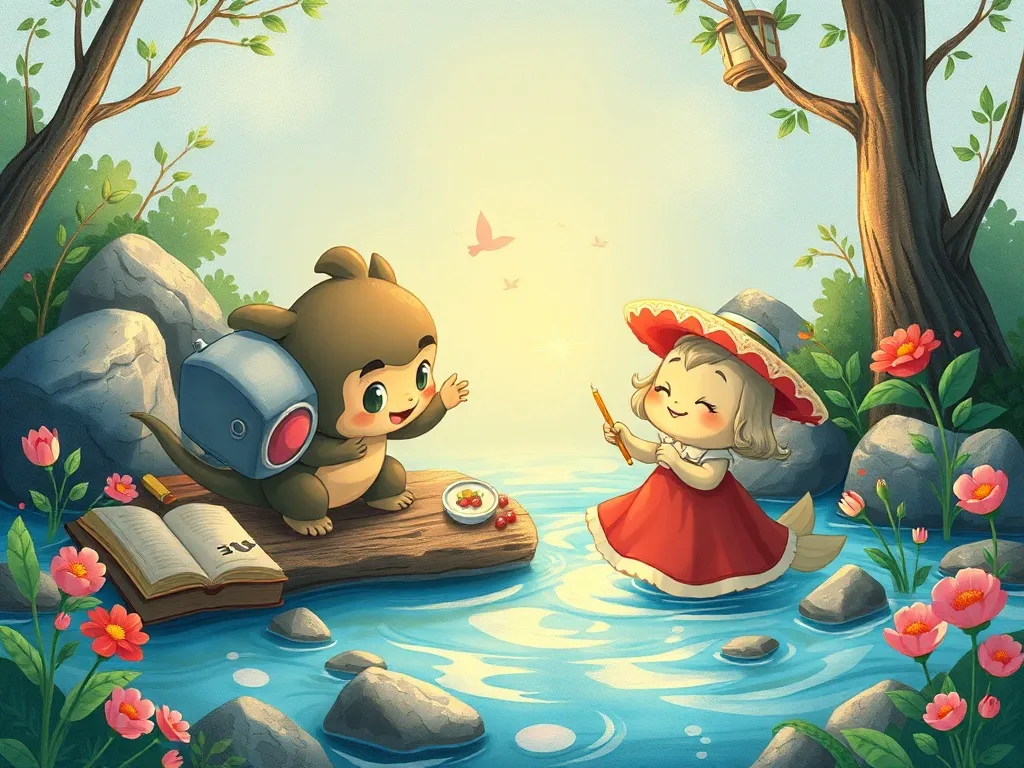 The Magical Stream Keeper's Apprentice - Ripple teaching Grundle and Poppy stream magic