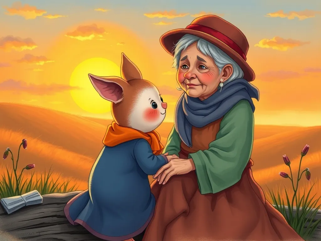 The Moonflower Promise - Pipkin and old woman watching sunrise together