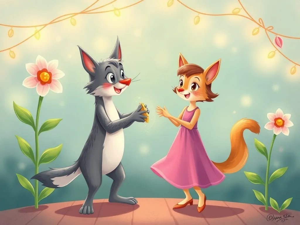 The Moonlight Dance of Lily Petaldew - Mistwhisker teaching Lily simple dance steps