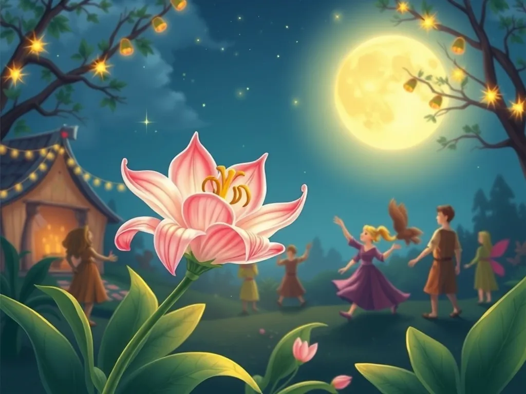 The Moonlight Dance of Lily Petaldew - Lily leading a moonlit dance celebration