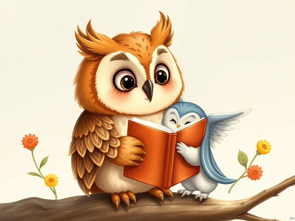 The Moonlit Library Bear - Owl showing Bernard and Whisper a special book