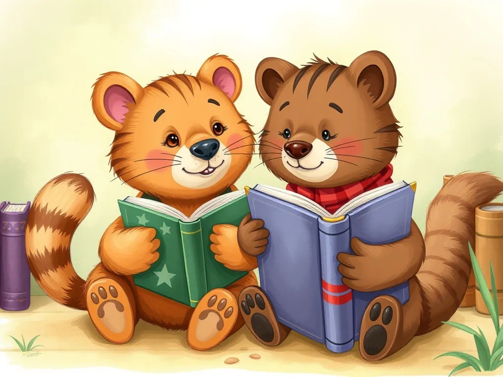 The Moonlit Library Bear - Bear and Cat working together to protect books