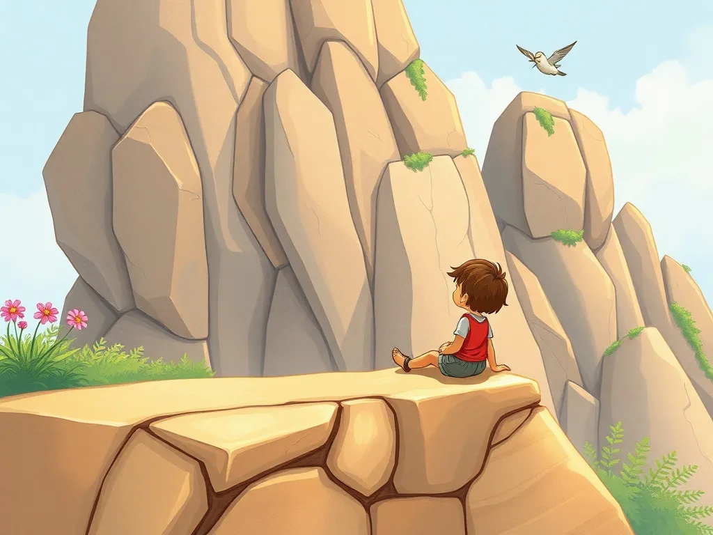 The Mystery of the Singing Summit - Maya sitting peacefully on a ledge listening intently to humming rocks
