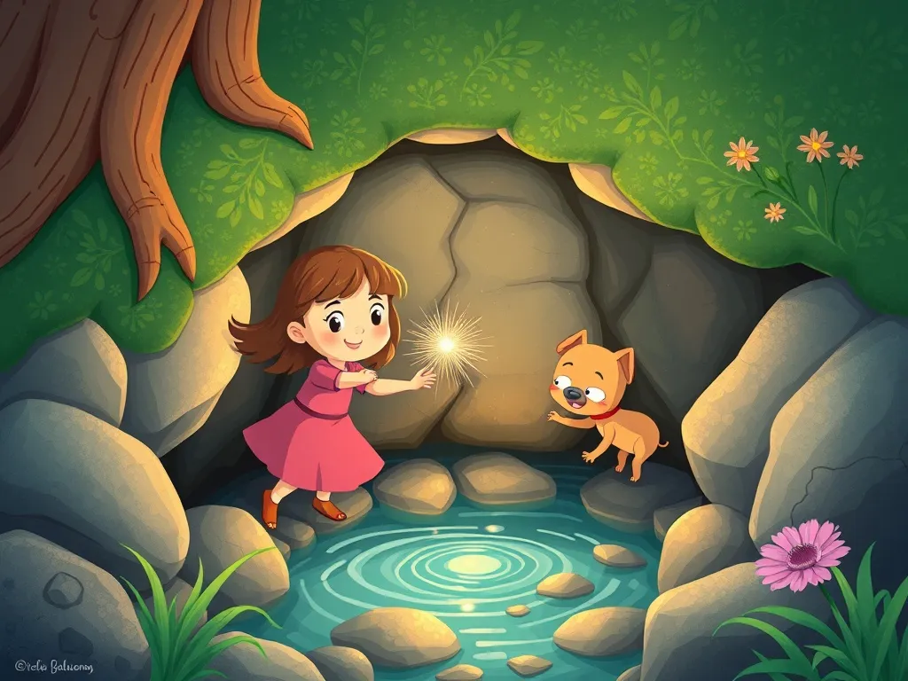 The Navigator and the Glowing Map - Maya and Pip discovering the sparkling underground spring
