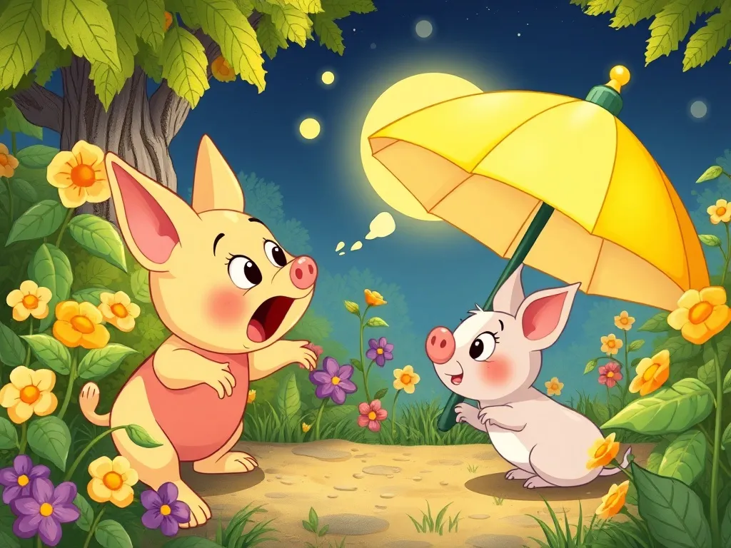 The Night Fairy's Heavy Heart - Luna shouting at startled Pip in garden