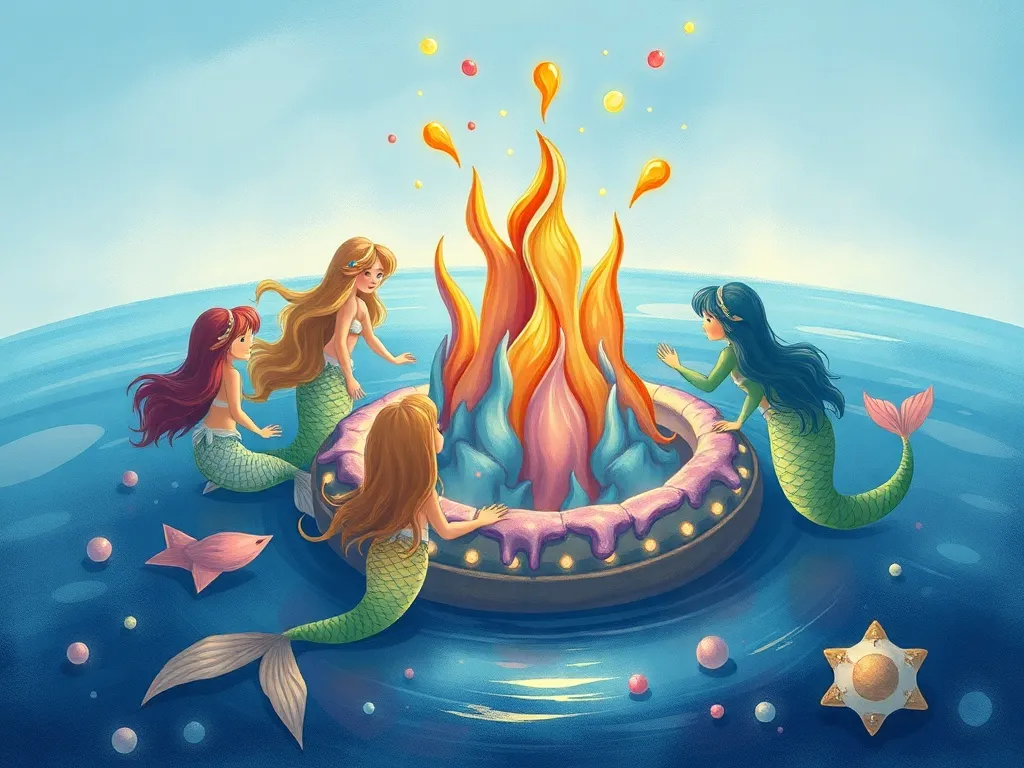 The Paintbrush and the Pod: A Mermaid's Colorful Adventure - Mermaids gathering around the accidental paint creation