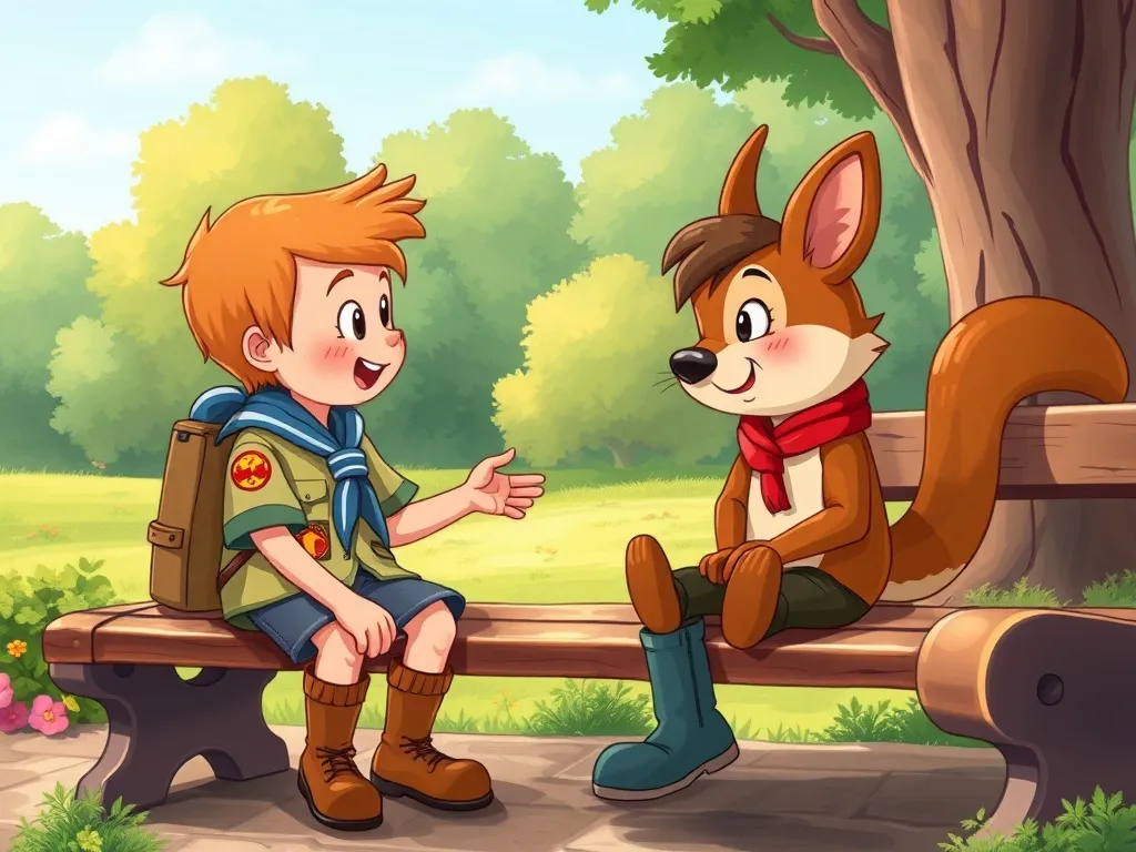 The Park Pup's New Friends - Scout meeting Nutkin on park bench