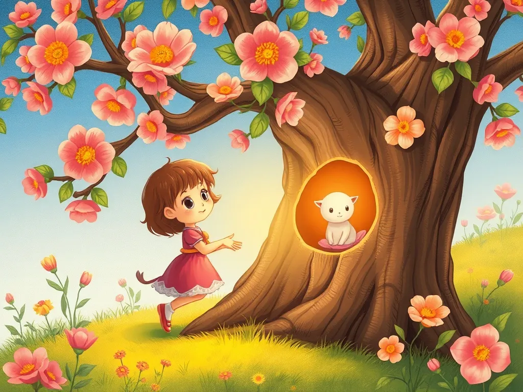 The Petal-Breathing Dragon of Willow Park - Luna discovering Pip behind flowering tree