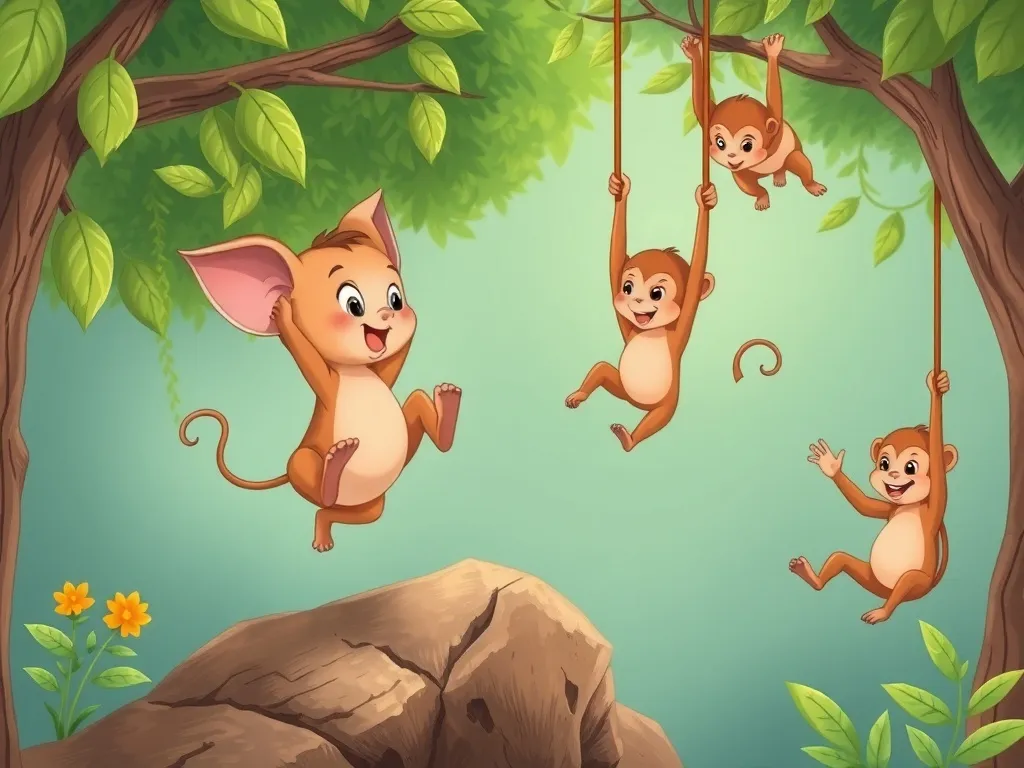 The Phoenix Who Found Her Wings - Pip attempting small jumps while monkeys swing nearby