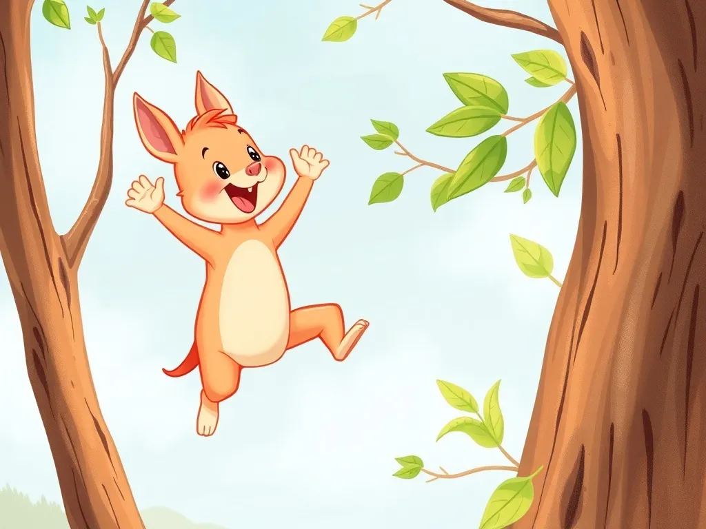The Phoenix Who Found Her Wings - Pip successfully leaping between branches, smiling proudly