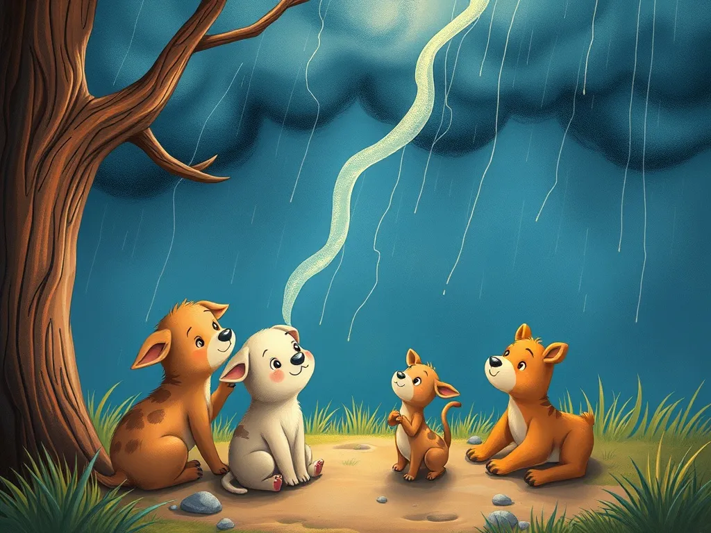 The Phoenix Who Found Her Wings - Pip comforting nervous animals during rain shower