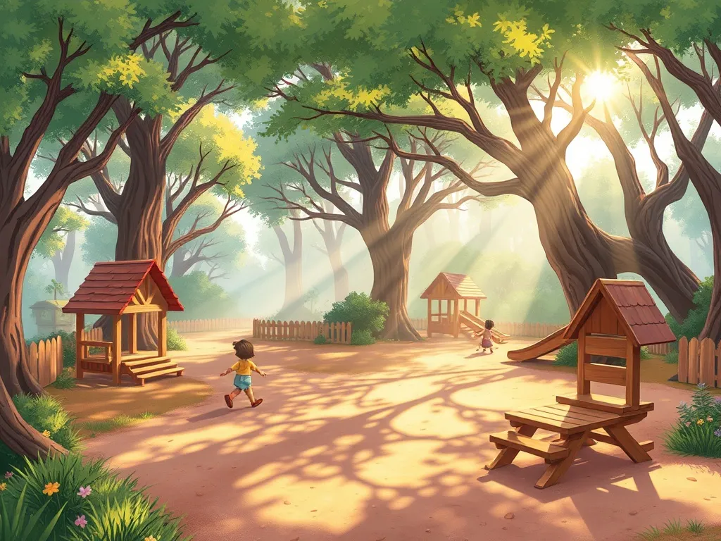 The Playground Explorer's Big Adventure - Expansive playground with mystical morning sunlight