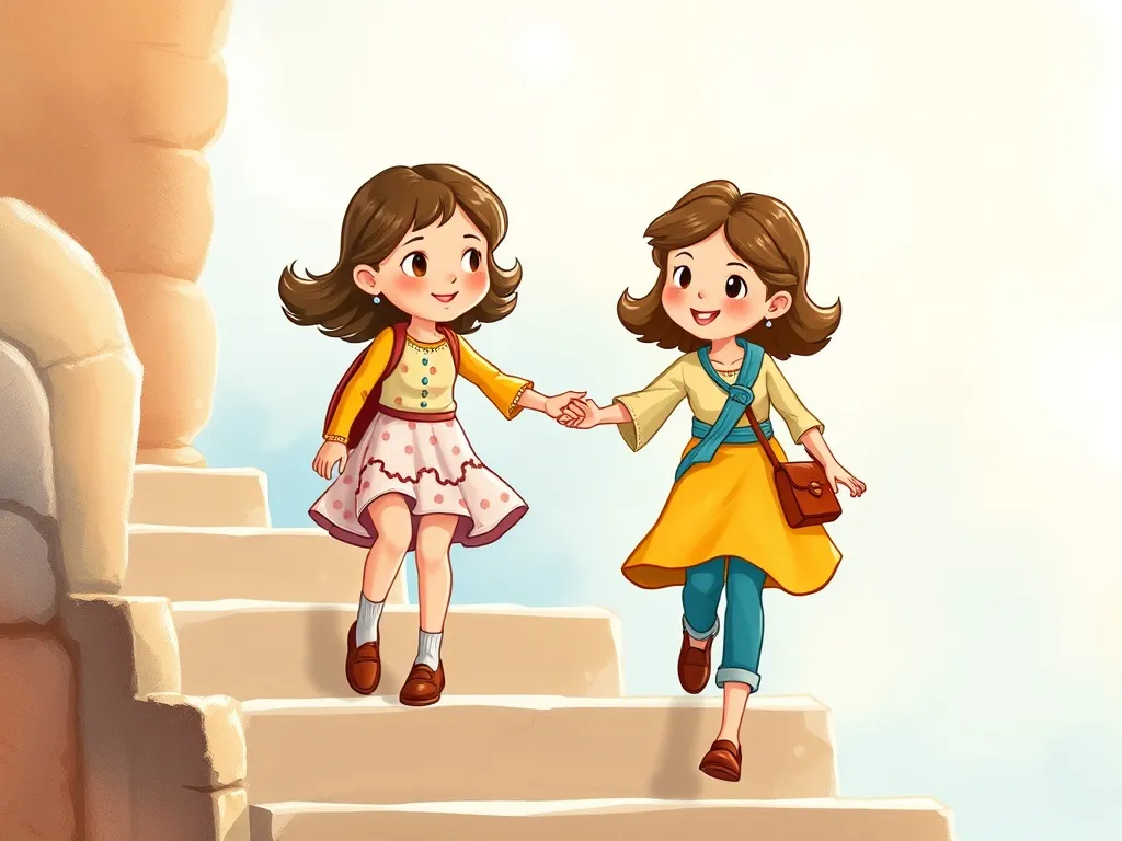 The Playground Explorer's Big Adventure - Lucy and Maria climbing steps together, holding hands