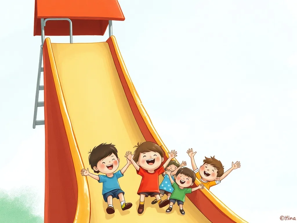 The Playground Explorer's Big Adventure - View from top of slide, children cheering below