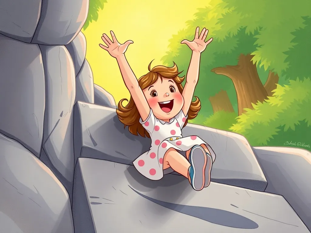 The Playground Explorer's Big Adventure - Lucy sliding down with arms raised triumphantly
