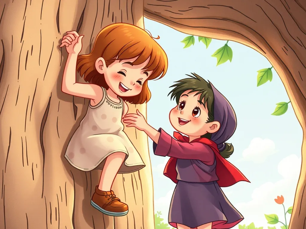 The Playground Explorer's Big Adventure - Lucy helping another child use the steps, Maria nearby smiling