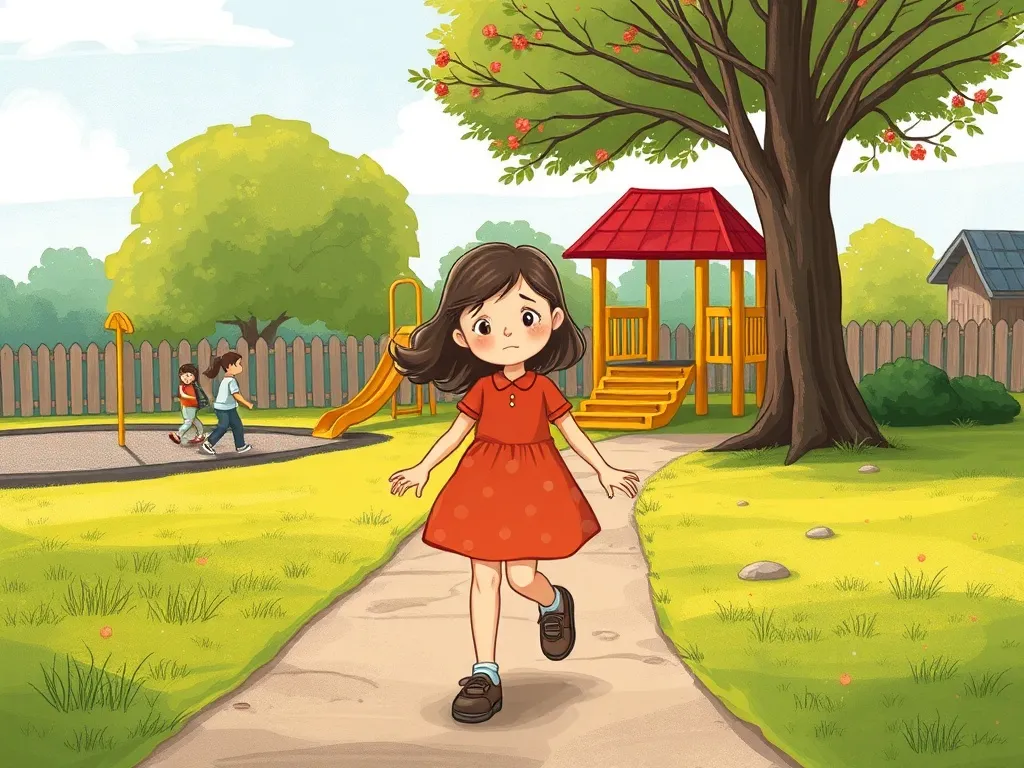 The Playground Promise - Sarah walking quietly away from the playground group