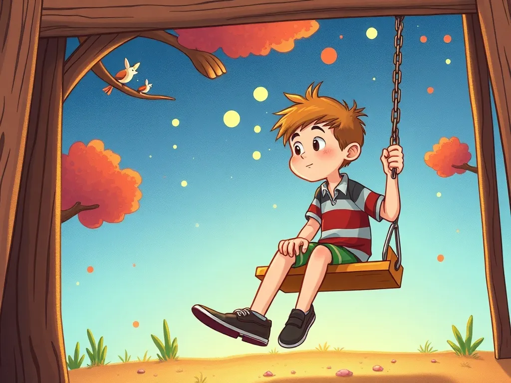 The Playground Promise - Tommy thinking quietly on the swings
