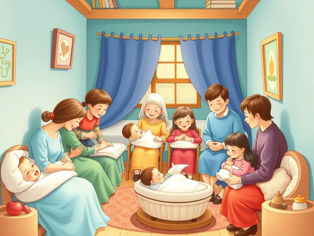 The Promise Corner - Multiple families gathered around bassinets in now-bright corner