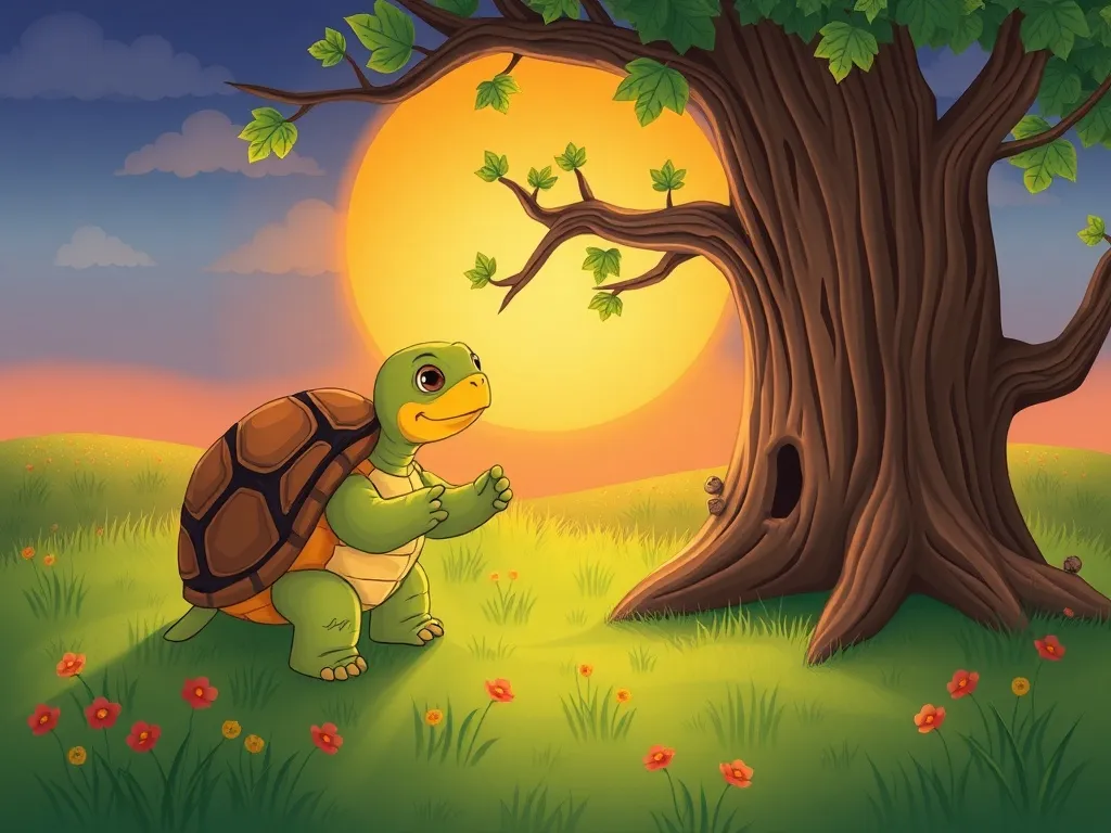 The Promise Keeper of Pine Creek - Turtle and oak making promises under sunrise