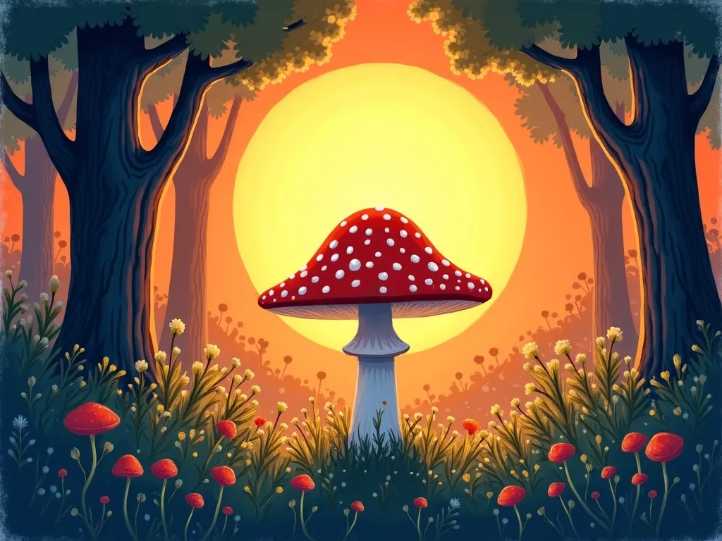 The Questioning Phoenix&#x27;s Quest - Mysterious glowing mushroom circle in dawn light