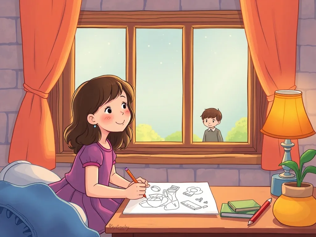 The Quiet Friend at Grandma's House - Maya coloring while watching Sam through the window
