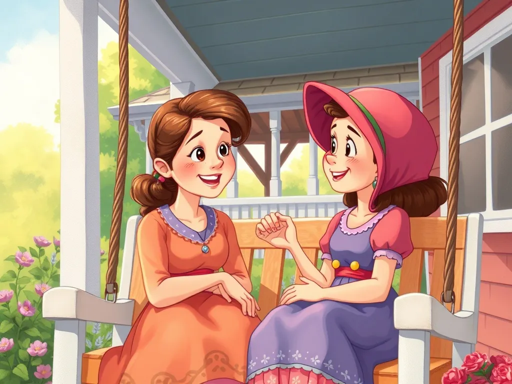 The Quiet Friend at Grandma's House - Mom and Maya talking on the porch swing