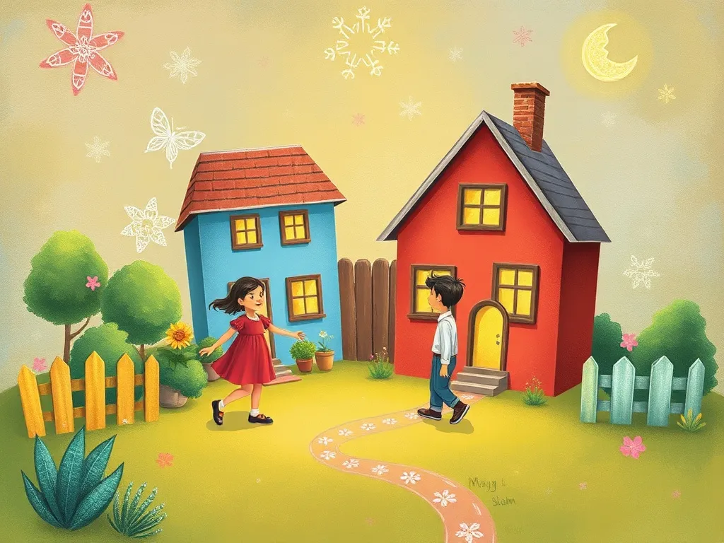 The Quiet Friend at Grandma's House - Maya and Sam's colorful chalk drawings connecting the two houses