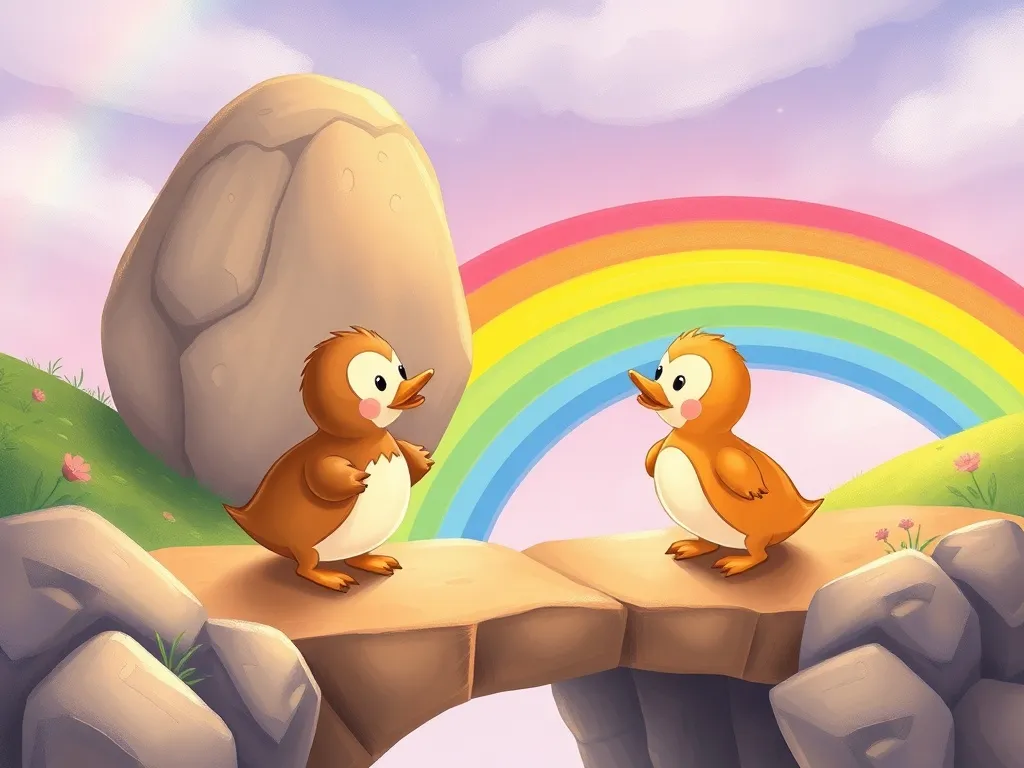 The Rainbow Bridge Guardian - Waddles and Boulder meeting on rainbow bridge