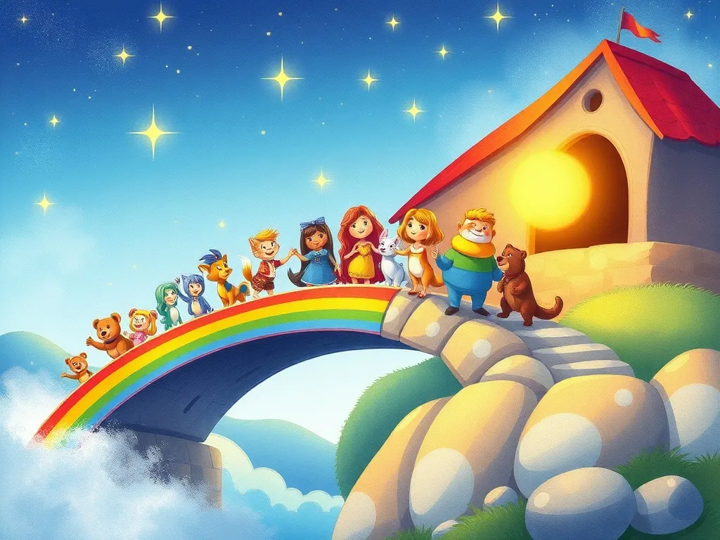 The Rainbow Bridge Guardian - Celebration on rainbow bridge with all friends