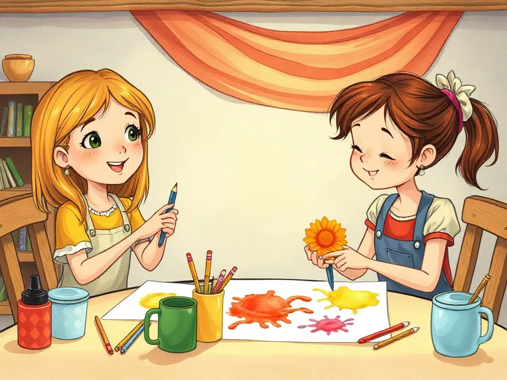 The Red Truck at Grandma's House - Maya joining Zoe and Emma at art table