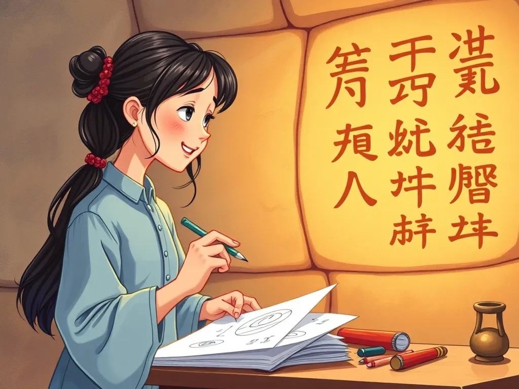 The Ruins That Taught Patience - Maya sketching symbols while Professor Chen points at wall carvings