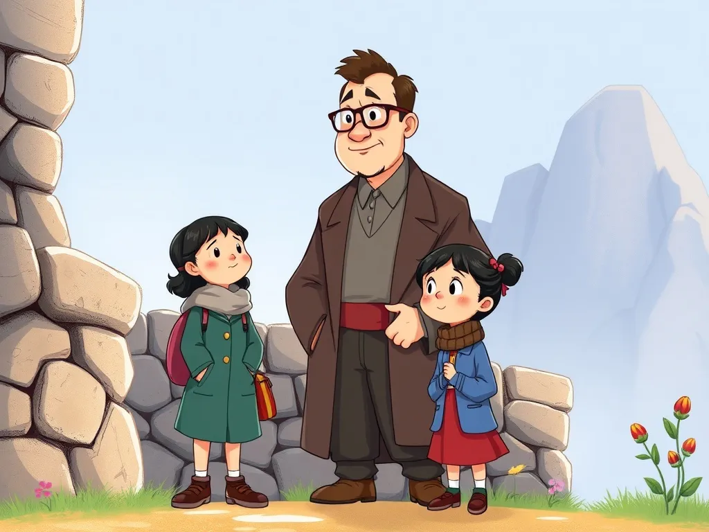 The Ruins That Taught Patience - Maya standing beside discouraged Professor Chen at stone wall