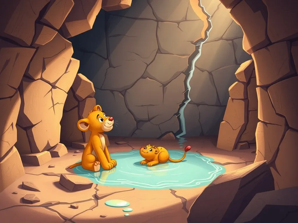 The Secret Passage and the Forgotten Fern - Leo sitting in spilled water as cracks spread across the chamber walls