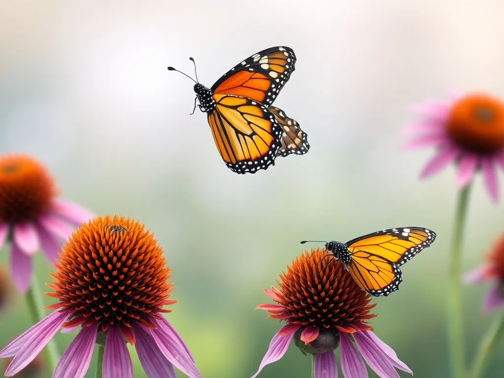 The Seed Who Learned to Share Sunshine - Monarch butterfly on purple coneflower above seed and cricket