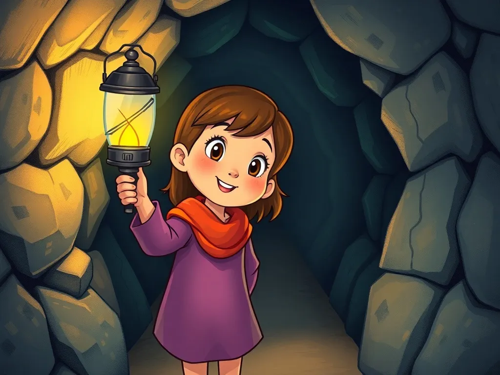 The Seven Chambers of Echo Cave - Maya holding broken headlamp in narrow tunnel