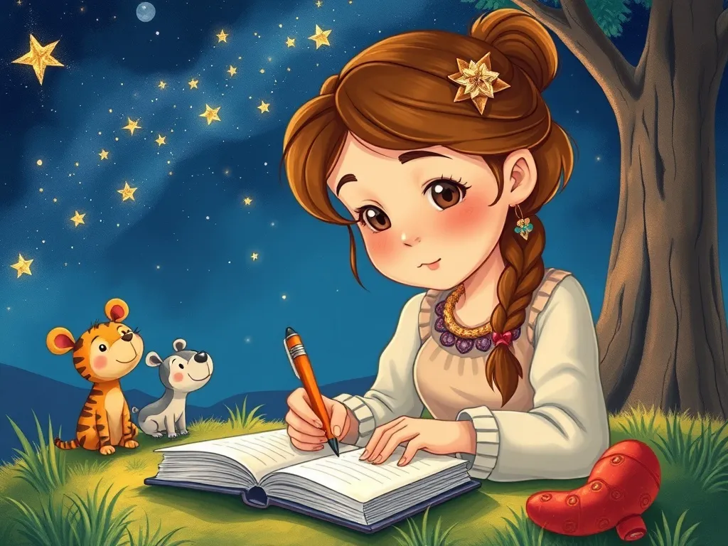 The Seven Chambers of Echo Cave - Maya writing in journal under starlight with friends