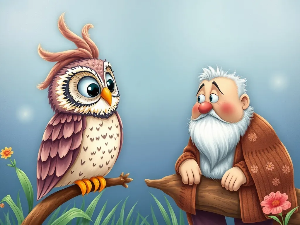 The Sharing Light: Bernie Bear&#x27;s Magical Forest Journey - Wise owl Iris speaking to sad Bernie