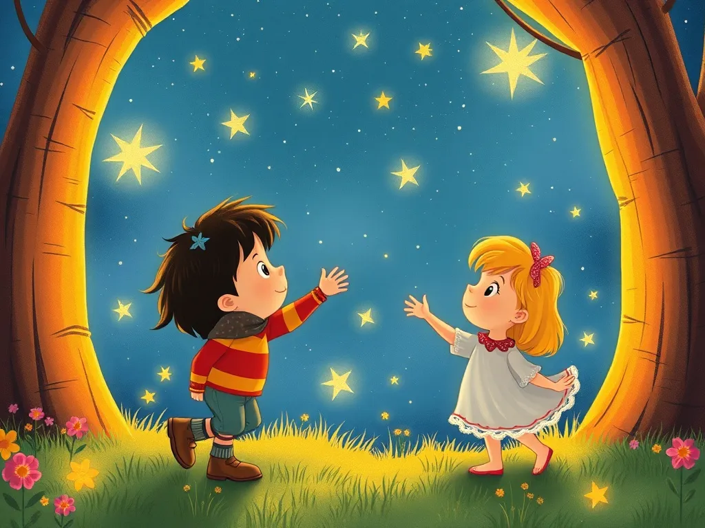 The Sharing Light: Bernie Bear's Magical Forest Journey - Bernie and Luna watching rainbow lights dance