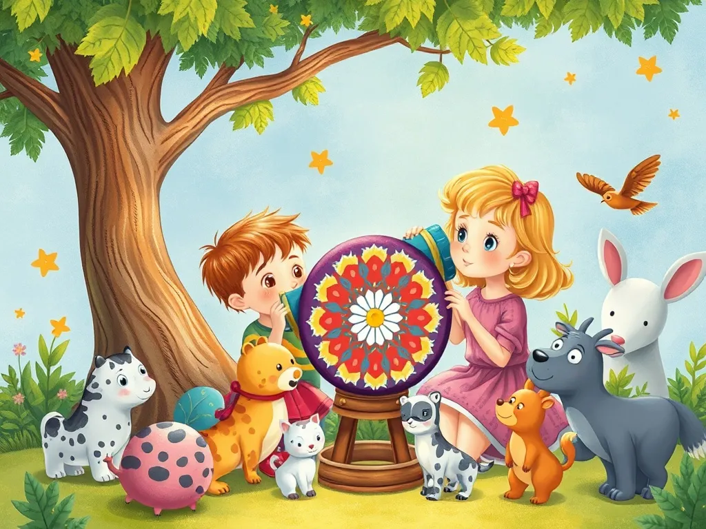 The Sharing Tree: Pip's Special Treasure - Pip and Lucy sharing kaleidoscope, surrounded by animals