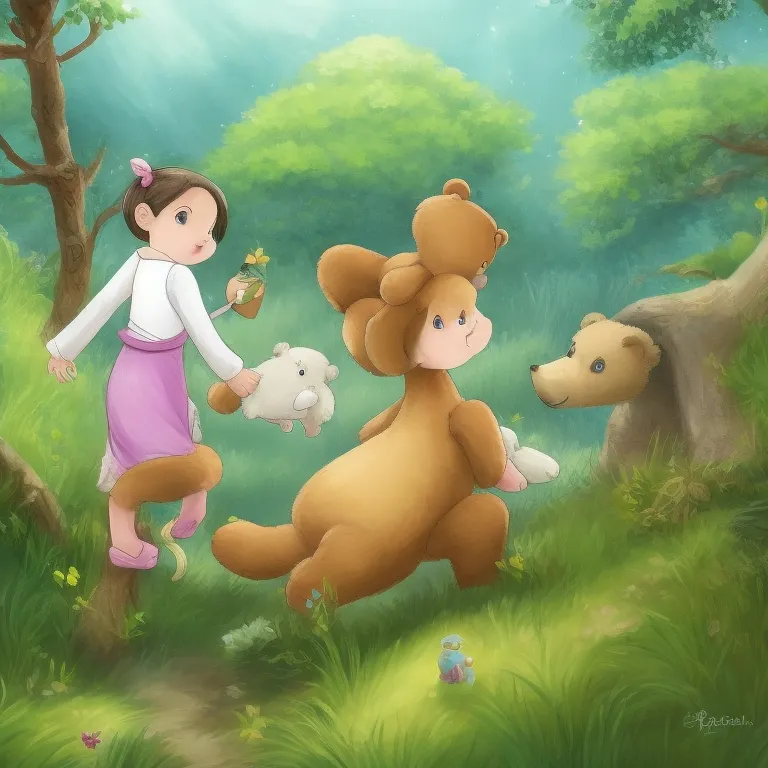 Illustration: Bear Cub and Bird Explore the Forest