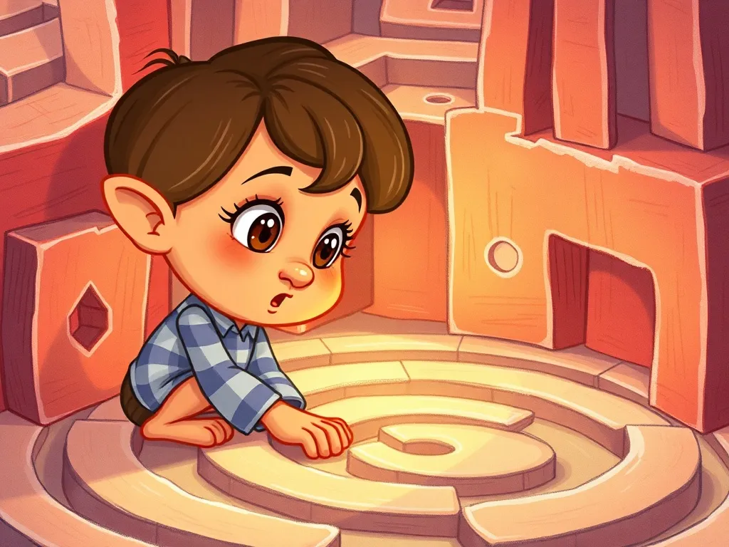 The Silver Bell and the Unchanging Heart - Mira studying maze patterns with steady focus