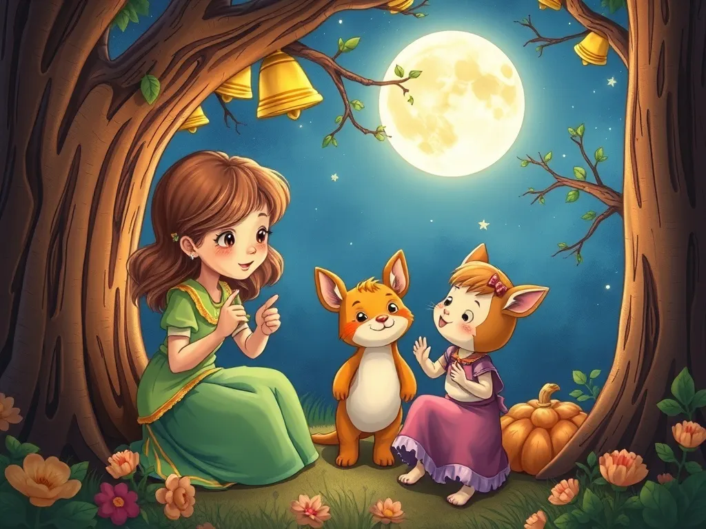 The Silver Bell of Willowbrook - Hazel teaching Pip beneath the moonlit bells