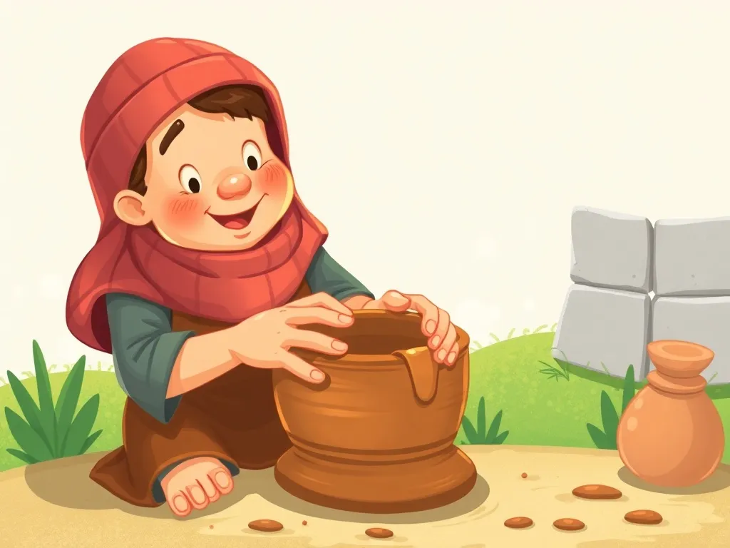 The Silver Bell of Willowbrook - Pip learning pottery with clay-covered hands