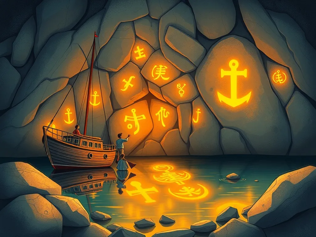 The Singing Stones of Sapphire Trench - Marina tracing symbols carved in glowing stone