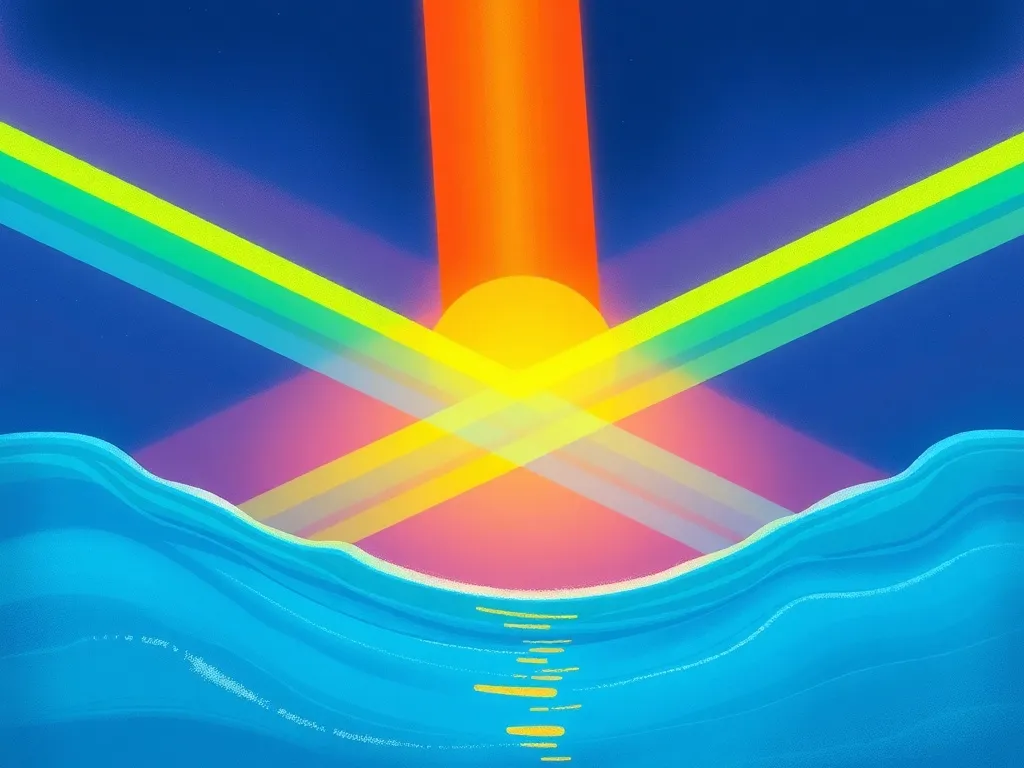 The Singing Stones of Sapphire Trench - Three colored beams crossing in blue water