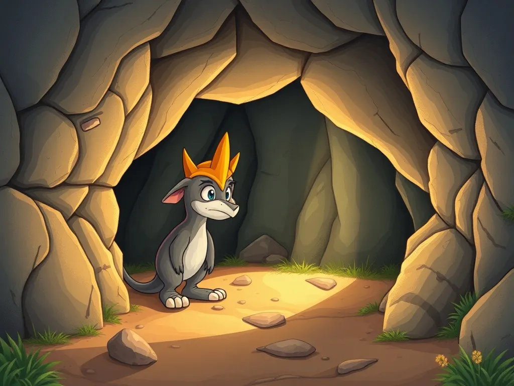 The Song That Would Not Flow - Crest looking sorry at the cave entrance