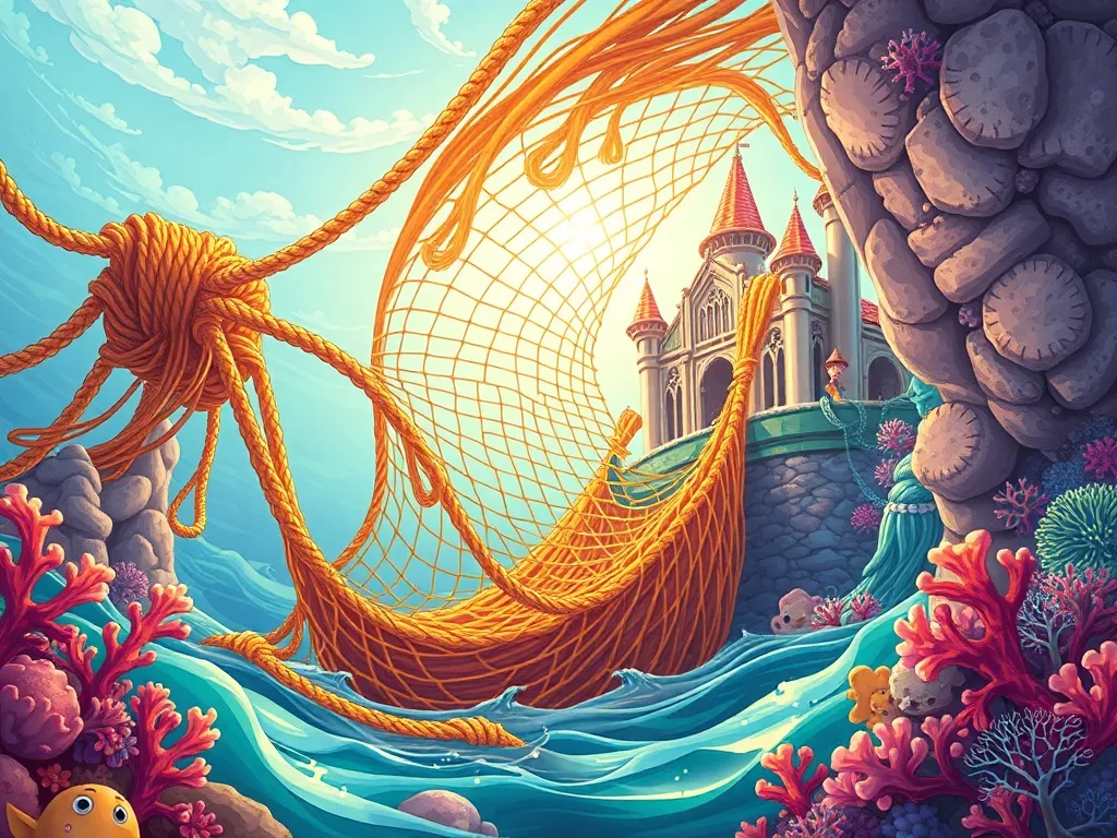 The Song That Would Not Flow - Massive fishing net tumbling toward the coral palace